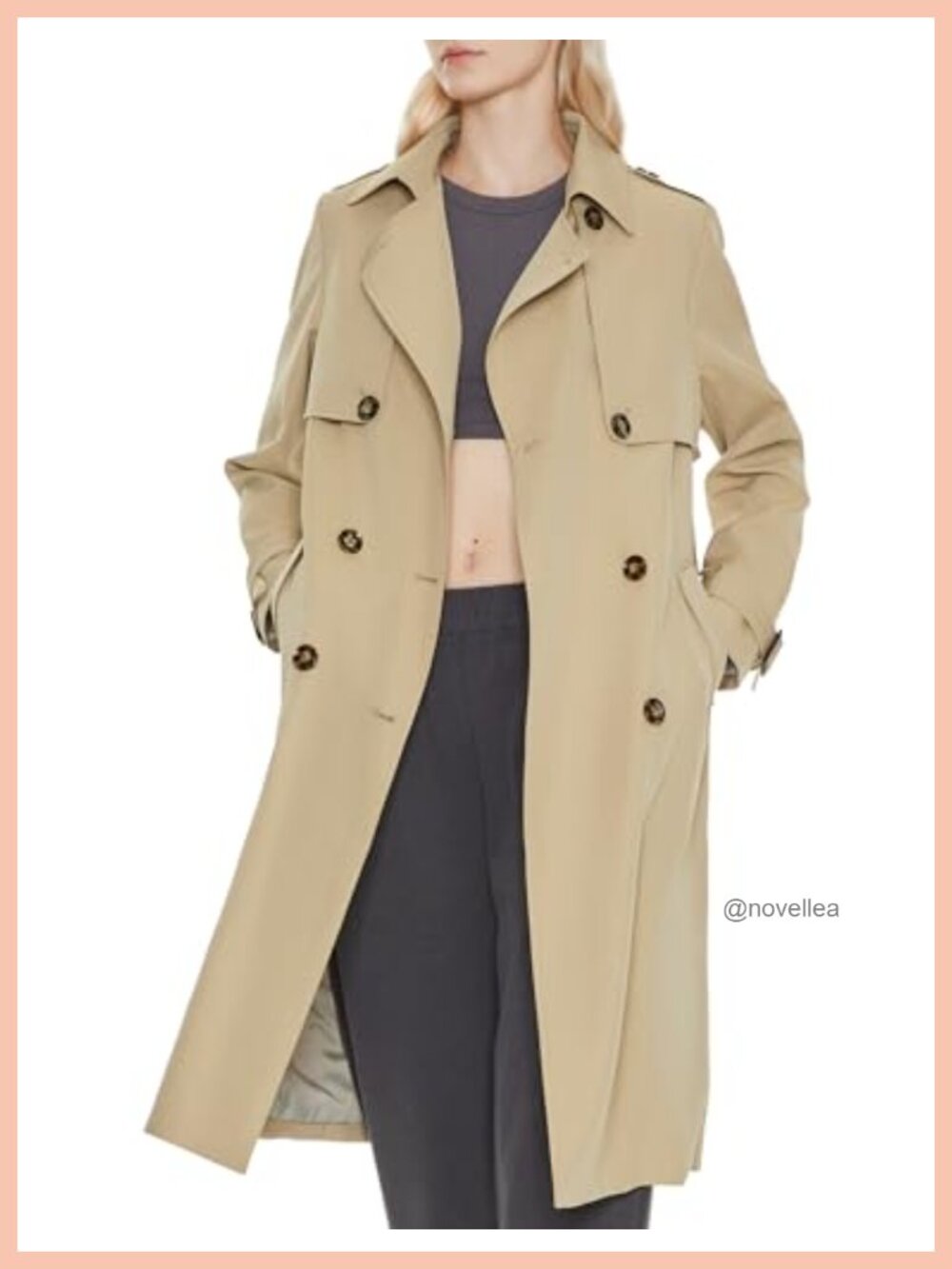 Women's Long Trench Coat Double-Breasted Belted Lightweight Overcoat